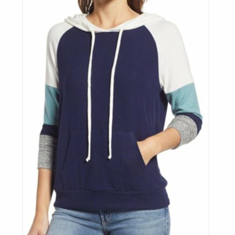Gibsonlook hoodie colorblock in navy light aquifer combo size XL.
